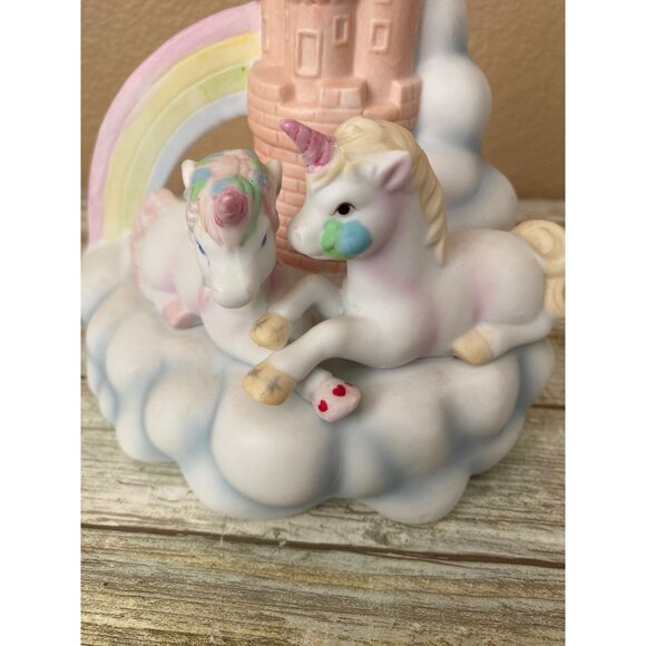 Vintage 1985 Willitts Porcelain Magical Unicorns Castle Rainbow Musical - No Box - Picture 5 of 12